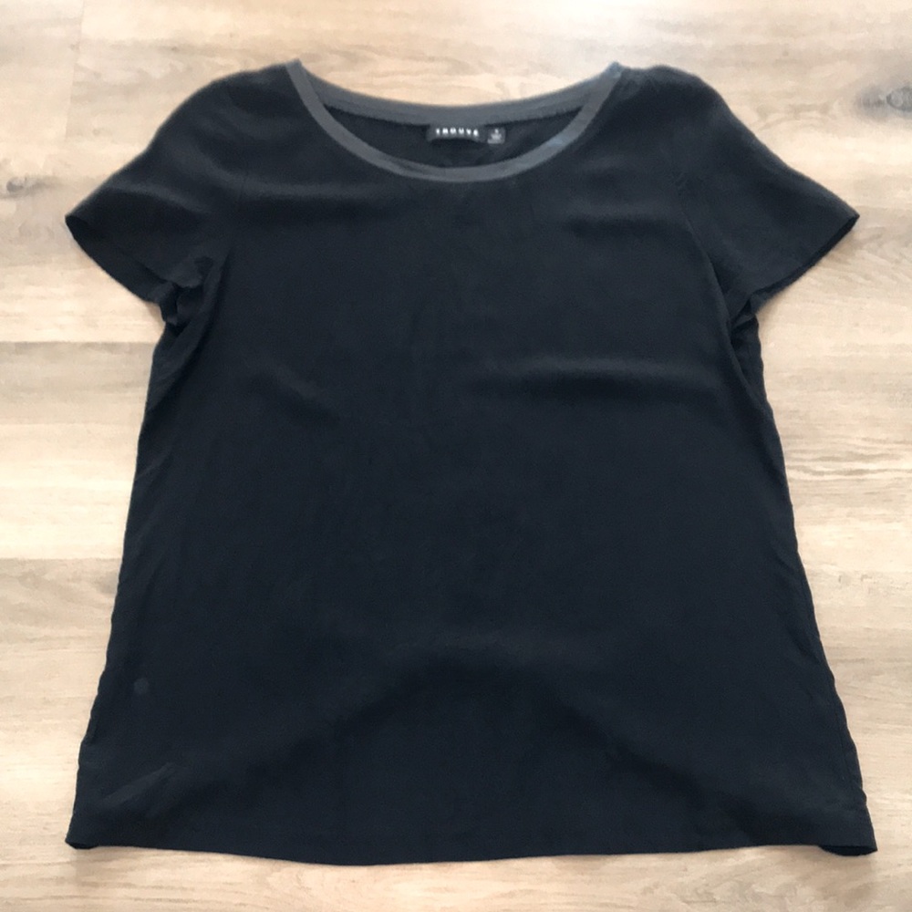 Trouve (NORDSTROM) SILK faux leather collarblouse